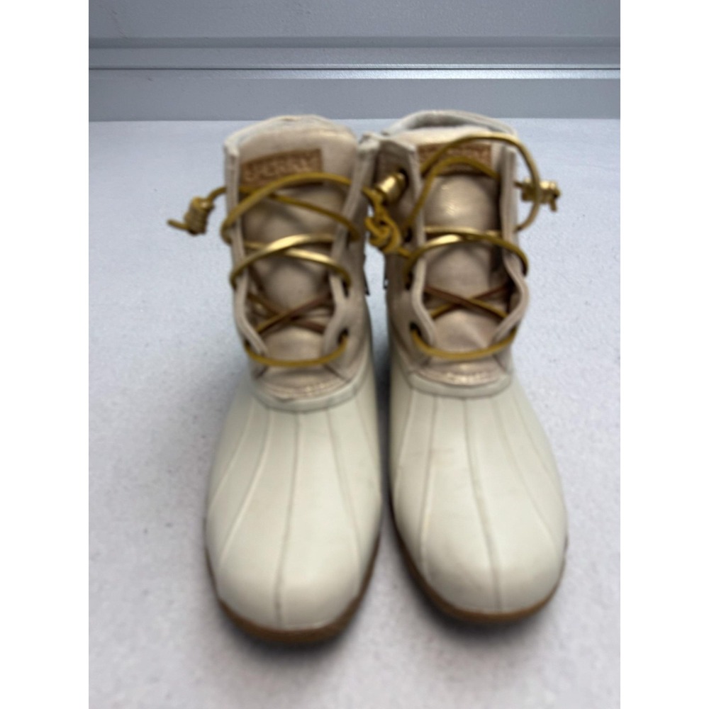 Sperry Rain Boots Women's Size 8 Beige Waterproof Rubber Duck Ankle STS80493